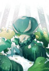 Rule 34 | blurry, calyrex, commentary request, creatures (company), day, forest, game freak, gen 8 pokemon, highres, leaf, legendary pokemon, nature, nintendo, no humans, outdoors, pokemon, pokemon (creature), sitting, snow, solo, tree, watermark, yukifuri tsuyu