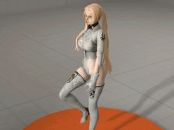 Rule 34 | 10s, 1girl, 3d, android, animated, animated gif, blonde hair, blue eyes, boots, breasts, dress, unworn dress, female focus, gloves, grey dress, grey footwear, grey gloves, grey leotard, grey thighhighs, hand on own hip, high heel boots, high heels, highleg, highleg leotard, large breasts, leotard, long hair, looping animation, nier, nier (series), nier:automata, platinum games, ponytail, solo, source filmmaker (medium), square enix, swaying, thighhighs, walking, commander (nier:automata)