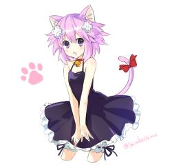 Rule 34 | 10s, 1girl, alternate costume, animal ears, artist name, bell, cat ears, cat girl, cat tail, collar, d-pad, hair ornament, neptune (neptunia), neptune (series), open mouth, paw print, purple eyes, purple hair, ribbon, shiitake urimo, solo, source request, tail, twitter username