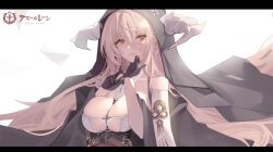 Rule 34 | 1girl, artist request, azur lane, black bar, blonde hair, breasts, cleavage cutout, clothing cutout, gloves, highres, horns, implacable (azur lane), large breasts, long hair, nun, veil, yellow eyes