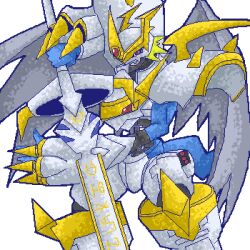 Rule 34 | digimon, digimon (creature), imperialdramon, imperialdramon paladin mode, lowres, red eyes, solo, sword, tail, weapon, wings