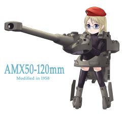 Rule 34 | 1girl, beret, character name, glasses, hat, janome gochou, mecha musume, military, military vehicle, motor vehicle, original, personification, pointy ears, revision, solo, tank, thighhighs, vehicle
