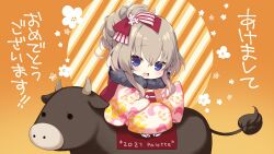 Rule 34 | 1girl, 2021, 9-nine-, back bow, black fur, blue eyes, bow, brown hair, bull, chibi, chinese zodiac, commentary request, company name, dated, eyelashes, floral background, floral print, fur collar, hair between eyes, hair bow, hair bun, highres, honda tamanosuke, japanese clothes, kimono, kujou miyako, long hair, long sleeves, looking at viewer, official art, open mouth, orange background, pink kimono, pinstripe bow, raised eyebrows, red bow, red sash, sash, sidelocks, simple background, sitting, sitting on animal, sleeves past fingers, sleeves past wrists, smile, solo, sunflower print, translation request, waving, wavy hair, wide sleeves, year of the ox, yukata