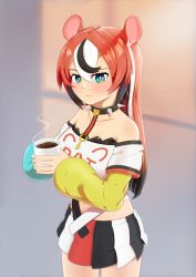Rule 34 | 1girl, absurdres, alternate hairstyle, animal ears, black hair, black shorts, black skirt, blue eyes, breasts, cheese, choker, coffee, coffee cup, cup, disposable cup, food, hakos baelz, highres, hololive, hololive english, key, medium breasts, mouse ears, mouse girl, mouse tail, multicolored hair, rappyfx, red hair, red skirt, shirt, shorts, skirt, spiked choker, spikes, streaked hair, tail, virtual youtuber, white hair, white shirt, white skirt