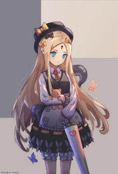 Rule 34 | 1girl, abigail williams (fate), absurdres, black bow, black dress, black hat, blonde hair, bloomers, blue eyes, blush, bow, breasts, collared shirt, contemporary, dress, dress shirt, earrings, fate/grand order, fate (series), forehead, hair bow, hat, hat bow, highres, jewelry, keyhole, long hair, long sleeves, looking at viewer, momotoori, multiple hair bows, necktie, orange bow, parted bangs, parted lips, red necktie, revision, shirt, sleeves past wrists, small breasts, solo, stuffed animal, stuffed toy, teddy bear, tentacles, umbrella, underwear, white bloomers, white shirt