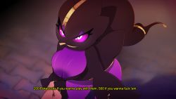 Rule 34 | 1girl, banette, breasts, colored sclera, creatures (company), disembodied hand, downblouse, english text, female focus, game freak, gen 3 pokemon, ghost, half-closed eyes, highres, large breasts, leaning forward, looking up, mega banette, mega pokemon, mystical (plantpenetrator), nintendo, nipples, no humans, pokemon, pokemon (creature), pokemon rse, purple sclera, simple background, smile, solo, standing, talking, teeth, text focus, white eyes, zipper, zipper pull tab