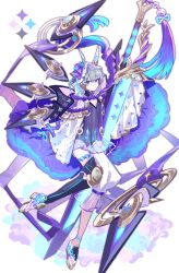 Rule 34 | 1boy, absurdres, ahoge, asymmetrical clothes, asymmetrical legwear, blue nails, cloak, dated, detached wings, dress, fantasy, flower, gold trim, gown, hair flower, hair ornament, highres, holding, holding sword, holding weapon, huge weapon, hydrangea, macchoko, male focus, mechanical wings, original, purple eyes, purple ribbon, ribbon, see-through, see-through dress, see-through shirt, short hair, simple background, solo, sword, tassel, weapon, white background, white cloak, wings