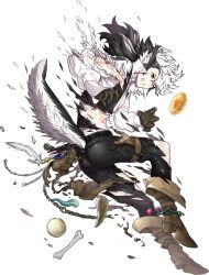 Rule 34 | 1boy, animal ears, ass, black hair, boots, fire emblem, fire emblem fates, fire emblem heroes, gloves, highres, keaton (fire emblem), long hair, looking at viewer, multicolored hair, nintendo, official art, one eye closed, pants, red eyes, shirt, solo, tail, tight clothes, tight pants, torn clothes, transparent background, two-tone hair, white hair, wince, wolf ears, wolf tail
