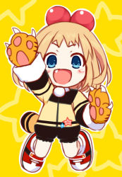 Rule 34 | 10s, 1girl, animal hands, bad id, bad pixiv id, blonde hair, blush, chibi, claws, fang, gloves, hair ornament, kamia (not found), neptune (series), open mouth, paw gloves, pish, sketch, smile, solo, tail