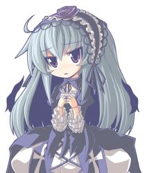 00s bad_id bad_pixiv_id crazy_developers doll_joints dress frills hairband highres joints long_hair purple_eyes rozen_maiden silver_hair solo suigintou wings