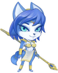 Rule 34 | 1girl, blue hair, krystal, nintendo, staff, star fox, tail