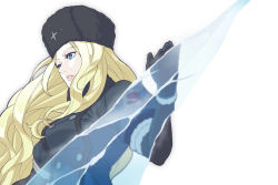 Rule 34 | 1girl, black gloves, blonde hair, blue eyes, breasts, buttons, coat, eyebrows, fur hat, fur trim, gloves, hat, ice, ichimatsu1013, kolin, lips, long hair, looking at another, pale skin, parted lips, solo, standing, street fighter, street fighter v, ushanka, wavy hair, winter clothes, winter coat