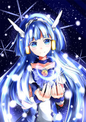 Rule 34 | 10s, 1girl, aoki reika, arvalion, bad id, bad pixiv id, blue background, blue eyes, blue hair, blue theme, bow, bowtie, brooch, choker, cure beauty, eyelashes, hair tubes, head wings, highres, jewelry, light particles, long hair, magical girl, matching hair/eyes, precure, sidelocks, smile, smile precure!, solo, tiara, wings, wrist cuffs