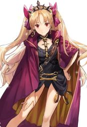 Rule 34 | 1girl, bad id, bad twitter id, blonde hair, bow, cape, commentary request, ereshkigal (fate), fate/grand order, fate (series), hair bow, hair ribbon, hand on own hip, ice (ice aptx), inactive account, jewelry, legs apart, leotard, long hair, looking at viewer, necklace, parted bangs, red eyes, ribbon, simple background, skull necklace, smile, solo, standing, tiara, tohsaka rin, two side up, white background