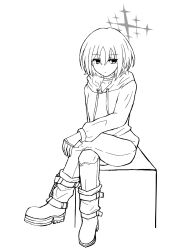 Rule 34 | 1girl, bandaged neck, bandages, blue archive, generic 33, greyscale, highres, hood, hoodie, looking at viewer, misaki (blue archive), monochrome, short hair, simple background, sketch, solo, white background