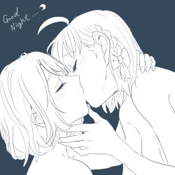 Rule 34 | 2girls, ahoge, blush, bow, braid, breasts, cleavage, closed eyes, commentary request, english text, hair bow, hand on another&#039;s chin, hand on another&#039;s neck, kashikaze, kiss, love live!, love live! sunshine!!, medium breasts, medium hair, monochrome, multiple girls, nude, side braid, sidelocks, takami chika, upper body, watanabe you, yuri