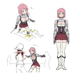 Rule 34 | 1girl, armor, bad id, bad pixiv id, ball busting, bdsm, blood, boots, bouncing breasts, breasts, brown corset, castration, cbt, cleavage, cleavage cutout, clothing cutout, corset, crotch stomping, cutoffs, death, decapitation, defeat, dismemberment, expressionless, femdom, guro, hair between eyes, helmet, medium breasts, murder, original, panties, pantyhose, pauldrons, pink hair, pink panties, red skirt, seset, short hair, shoulder armor, sidelocks, simple background, skirt, small breasts, stomping, thighhighs, underwear, weak male, weapon, white background, white footwear, white thighhighs, zettai ryouiki