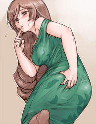 Rule 34 | 00s, 1girl, aged up, ass, ass grab, bare shoulders, blush, breasts, brown eyes, brown hair, dress, grabbing own ass, hand on own ass, large breasts, long hair, pantyhose, rozen maiden, solo, suiseiseki, tsuda nanafushi