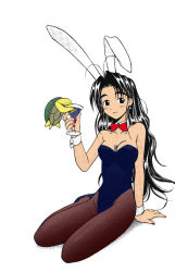 Rule 34 | 1girl, akamatsu ken, animal ears, antenna hair, between breasts, black hair, blush, bow, bowtie, breasts, cleavage, cocktail, cocktail glass, cup, detached collar, drinking, drinking glass, earrings, fake animal ears, fishnet pantyhose, fishnets, high heels, jewelry, leotard, long hair, looking at viewer, love hina, nail polish, otohime mutsumi, pantyhose, playboy bunny, rabbit ears, red nails, shoes, simple background, sitting, smile, tama (love hina), third-party edit, turtle, very long hair, white background, wrist cuffs, yokozuwari
