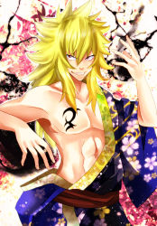 Rule 34 | 1boy, blonde hair, fairy tail, highres, long hair, male focus, red eyes, smile, solo, tattoo, zancrow