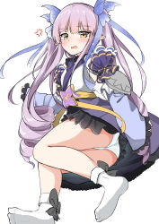 Rule 34 | 1girl, absurdres, anger vein, ass, blue ribbon, blush, bobby socks, hair ribbon, highres, japanese clothes, kimono, kyoka (princess connect!), long hair, long sleeves, looking at viewer, moyoron, no shoes, open mouth, panties, pointy ears, princess connect!, purple hair, ribbon, ringlets, simple background, sleeves past fingers, sleeves past wrists, socks, soles, solo, tears, twintails, underwear, very long hair, white background, white kimono, white panties, white socks, yellow eyes