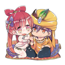 Rule 34 | 1boy, 1girl, chibi, full body, hat, lowres, magi the labyrinth of magic, mamemix, red hair, ren kougyoku, simple background, white background