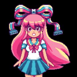 Rule 34 | 1girl, animated, animated gif, blush stickers, giffany, gravity falls, long hair, looking at viewer, lowres, paul robertson, pink hair, school uniform, serafuku, solo, transparent background, very long hair