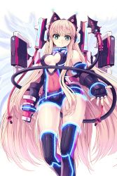 Rule 34 | 1girl, blonde hair, blue gloves, boots, breasts, cable, cable tail, elbow gloves, fingerless gloves, gloves, green eyes, hairband, high heel boots, high heels, highres, long hair, looking at viewer, mecha musume, mechanical tail, medium breasts, official art, pointy ears, reason (ficafe), resized, soccer spirits, solo, stomach, tail, transparent background, upscaled, vayne (soccer spirits), wings