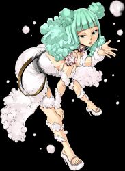 Rule 34 | bent over, full body, gate of nightmares, green eyes, green hair, high heels, highres, long hair, mashima hiro, mousse (gate of nightmares), official art, shoes, smile, soap bubbles, solo, transparent background