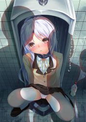 Rule 34 | 10s, 1girl, angel beats!, blush, cameltoe, chain, collar, english text, highres, hinasaki you, imminent rape, long hair, mensroom, multiple boys, open mouth, panties, shadow, silver hair, solo focus, tenshi (angel beats!), thighhighs, toilet, translated, underwear, urinal, when you see it, white thighhighs, you gonna get raped