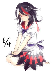 Rule 34 | 1girl, black hair, bow, dated, dress, grey horns, hands on feet, highres, horns, kijin seija, multicolored hair, nagata nagato, red eyes, red hair, seiza, short hair, short sleeves, simple background, sitting, sketch, solo, streaked hair, tears, touhou, white background, white hair