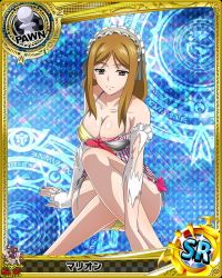 Rule 34 | 10s, 1girl, apron, artist request, brown eyes, brown hair, card (medium), character name, chess piece, dress, gloves, high school dxd, marion (high school dxd), official art, pawn (chess), solo, torn clothes, trading card, underwear