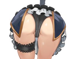 1girl ass ass_focus bent_over black_panties cameltoe cat_tail from_behind karyl_(princess_connect!) panties princess_connect! shiny_skin simple_background simplecar skirt solo tail thigh_strap underwear white_background