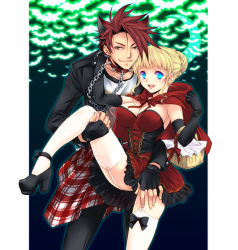 Rule 34 | 07th expansion, 1boy, 1girl, animal ears, basket, bat (animal), beatrice (umineko), big bad wolf, big bad wolf (cosplay), black battler, black gloves, blonde hair, blue eyes, breasts, cape, capelet, chain, collar, corset, cosplay, crescent moon, dress, elbow gloves, fang, fingerless gloves, garter straps, gloves, grimm&#039;s fairy tales, hair bun, halloween, high heels, hood, large breasts, leg lift, little red riding hood, little red riding hood (grimm), little red riding hood (grimm) (cosplay), md5 mismatch, moon, no naku koro ni (series), open mouth, picnic basket, plaid, red eyes, red hair, resolution mismatch, single hair bun, smile, source larger, sousui hani, spiked collar, spikes, thighhighs, umineko no naku koro ni, ushiromiya battler, white thighhighs, wolf ears