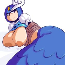 Rule 34 | 1girl, android, black eyes, breasts, heart, lactation, large breasts, mermaid, monster girl, no humans, robot, mega man (series), mega man (classic), simple background, smile, solo, splash woman, white background
