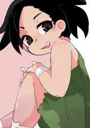 Rule 34 | 1girl, absurdres, black hair, blush, brown eyes, child, dororo (character), dororo (tezuka), hands on own knees, highres, looking at viewer, male focus, open mouth, sakana (wani), sitting, smile, solo