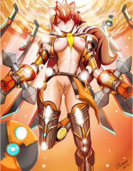 Rule 34 | 1girl, abs, animal ears, antenna hair, areola slip, artist name, blazblue, blush, breasts, brown eyes, brown hair, cosplay, crop top, dual wielding, fingerless gloves, floating, gloves, glowing, highleg, highres, holding, jellcaps, large areolae, large breasts, makoto nanaya, monster girl, mu-12 (cosplay), multicolored hair, muscular, muscular female, pussy, revealing clothes, short hair, smile, solo, squirrel ears, squirrel tail, sword, tail, tonfa, two-tone hair, underboob, underwear, weapon
