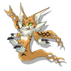 Rule 34 | cat, claws, digimon, green eyes, meicoomon, simple background, tail, white background