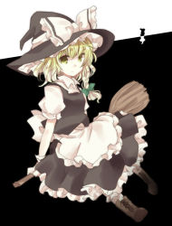Rule 34 | 1girl, apron, bad apple!!, bad id, bad pixiv id, black dress, blonde hair, boots, braid, broom, broom riding, cross-laced footwear, dress, female focus, hair ribbon, hat, hat ribbon, kirisame marisa, looking at viewer, pasutel, ribbon, solo, touhou, waist apron, witch, witch hat, yellow eyes