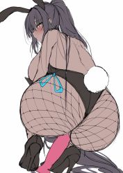 Rule 34 | 1girl, animal ears, ass, black hair, black legwear, black leotard, blue archive, blush, breasts, closed mouth, curvy, dildo, fake animal ears, fake tail, female focus, full body, half-closed eyes, highleg, highleg leotard, highres, huge ass, karin (blue archive), karin (bunny) (blue archive), large breasts, leotard, looking at viewer, looking back, mutou mame, official alternate costume, playboy bunny, rabbit ears, rabbit tail, sex toy, simple background, sketch, solo, tail, thong leotard, white background, wide hips, yellow eyes