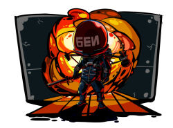 Rule 34 | artist request, astronaut, chibi, explosion, flamethrower, jetpack, metal gear (series), metal gear solid 3: snake eater, solo, the fury, weapon
