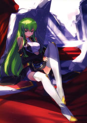 Rule 34 | 00s, 1girl, absurdres, bare shoulders, boots, breasts, c.c., code geass, green hair, highres, legs, long hair, long legs, refeia, ruins, solo, tears, thigh boots, thighhighs, thighs, white thighhighs, yellow eyes