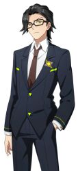 Rule 34 | black hair, digimon, digimon new century, formal, fujino yuuhei, glasses, looking at viewer, necktie, official art, suit, transparent background