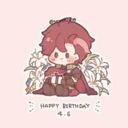 Rule 34 | 1boy, box, cape, chibi, dated, diamant (fire emblem), fire emblem, fire emblem engage, gift, gift box, happy birthday, holding, holding gift, male focus, nintendo, red cape, red eyes, red hair, sesese 3110, solo, twitter username