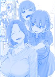 Rule 34 | &gt;:o, 3girls, :d, :o, ^ ^, ai-chan&#039;s mother (tawawa), ai-chan&#039;s sister (tawawa), ai-chan (tawawa), anger vein, angry, blue theme, braid, breasts, closed eyes, comic, dress, flying sweatdrops, getsuyoubi no tawawa, himura kiseki, huge breasts, large breasts, leaning forward, long hair, massage, monochrome, mother&#039;s day, mother and daughter, multiple girls, open mouth, parted bangs, short hair, shouting, siblings, sidelocks, silent comic, sisters, smile, spoken anger vein, squiggle, suspenders, sweatdrop, tantrum, twin braids, v-shaped eyebrows
