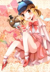 Rule 34 | 1girl, :d, amnos18, ass, atlus, bad id, bad pixiv id, bare legs, brown eyes, brown hair, coat, cosplay, detective, doujima nanako, kimidori (mb4), legs, looking at viewer, magical detective loveline, magical detective loveline (cosplay), open mouth, persona, persona 4, ribbon, shoes, skirt, smile, socks, solo, twintails