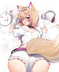 Rule 34 | 1girl, animal ear fluff, animal ears, ass, ass focus, blonde hair, blue eyes, dog ears, dog girl, dog tail, hair ornament, highres, hololive, hololive english, maru ccy, mococo abyssgard, multicolored hair, open mouth, pink hair, solo, streaked hair, tail, virtual youtuber, x hair ornament