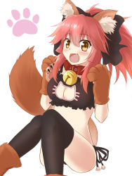 Rule 34 | 1girl, alternate color, animal ears, animal hands, bell, black thighhighs, blush, breasts, cat cutout, cat lingerie, cleavage, cleavage cutout, clothing cutout, collar, fang, fate/grand order, fate (series), fox ears, fox tail, gloves, hair ribbon, highres, jingle bell, large breasts, long hair, looking at viewer, meme attire, neck bell, open mouth, panties, paw gloves, paw shoes, pink hair, ribbon, shoes, side-tie panties, sketch, solo, tail, tamamo (fate), tamamo cat (fate), tamamo no mae (fate/extra), thighhighs, underwear, xiaoguitle, yellow eyes