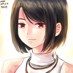 Rule 34 | 00s, 1girl, bare shoulders, black hair, brown eyes, dungeon and fighter, female focus, female priest (dungeon and fighter), kuroihassan, looking at viewer, portrait, short hair, smile, solo