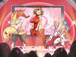 Rule 34 | 3girls, absurdres, anal, anal object insertion, animal ears, ass, bare shoulders, blue eyes, blue sclera, blush, boots, braixen, breasts, brown hair, butt plug, cleft of venus, colored sclera, confetti, covered erect nipples, creatures (company), curvy, dress, eyeshadow, from behind, full body, furry, game freak, gen 6 pokemon, half-closed eyes, highres, immortalstar, jewel butt plug, large breasts, lips, lipstick, looking back, makeup, multiple girls, nintendo, object insertion, open mouth, pokemon, pokemon (anime), pokemon (creature), pokemon xy (anime), presenting, pussy, red dress, red eyes, red lips, red thighhighs, ribbon, serena (pokemon), sex toy, short hair, sleeveless, sylveon, tagme, tail, thick thighs, thigh boots, thighhighs, thighs, uncensored, wide hips